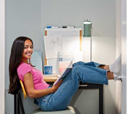 A girl studying at a desk